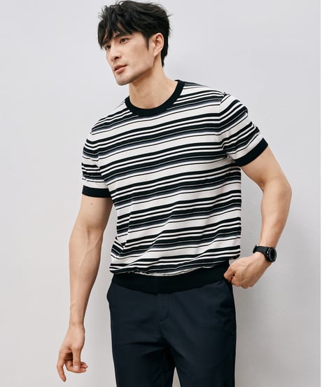 mulberry silk striped t-shirt /2color　SH2557