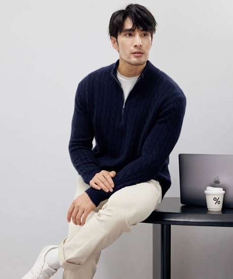 cashmere sweater half height zipper /2color　SH2194