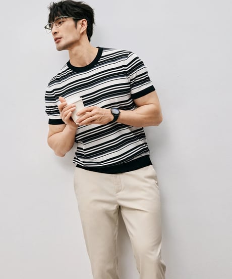 mulberry silk striped t-shirt /2color　SH2557