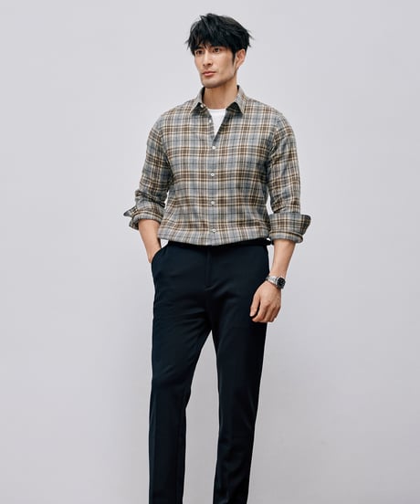shirt long sleeves cotton checkered brushed　SH2601