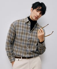 shirt long sleeves cotton checkered brushed　SH2601