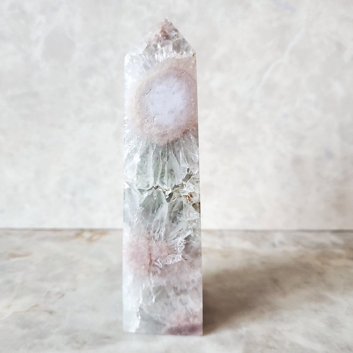 値下げ　高品質　プラシオライト桜瑪瑙　アメジストBIGサイズ　タワー　ポイント プラシオライト+桜瑪瑙ポイント | Kilig crystal