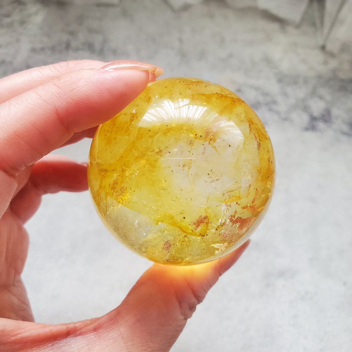【金・成功・良縁】虹入！青ラダー入シトリンスフィア⭐️ゴールデンヒーラ共R207 虹入り レインボー シトリン 黄水晶 丸玉 スフィア 57mm Amazon