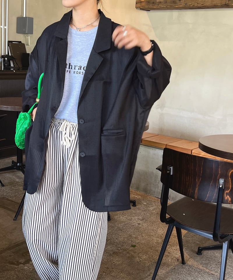 owndaily sheer loose shirt jacket ブラック sheer loose shirt jacket | owndaily
