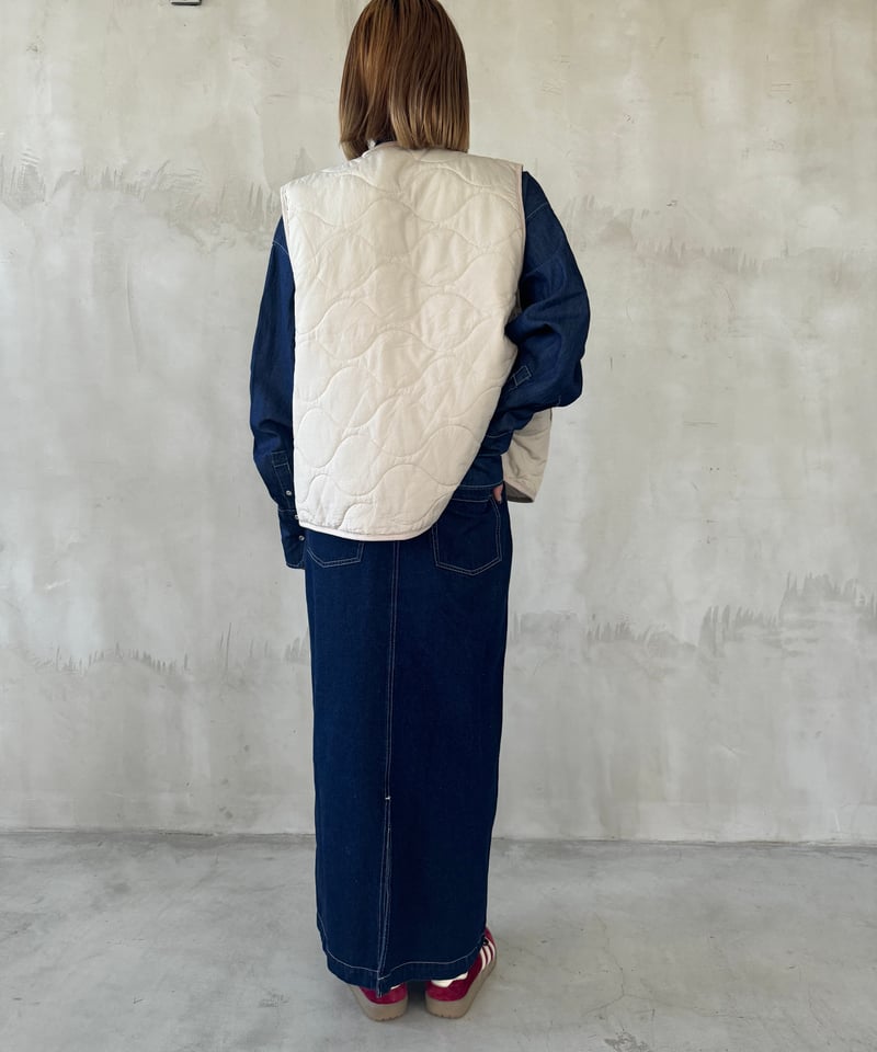 back slit denim long skirt/2color | owndaily