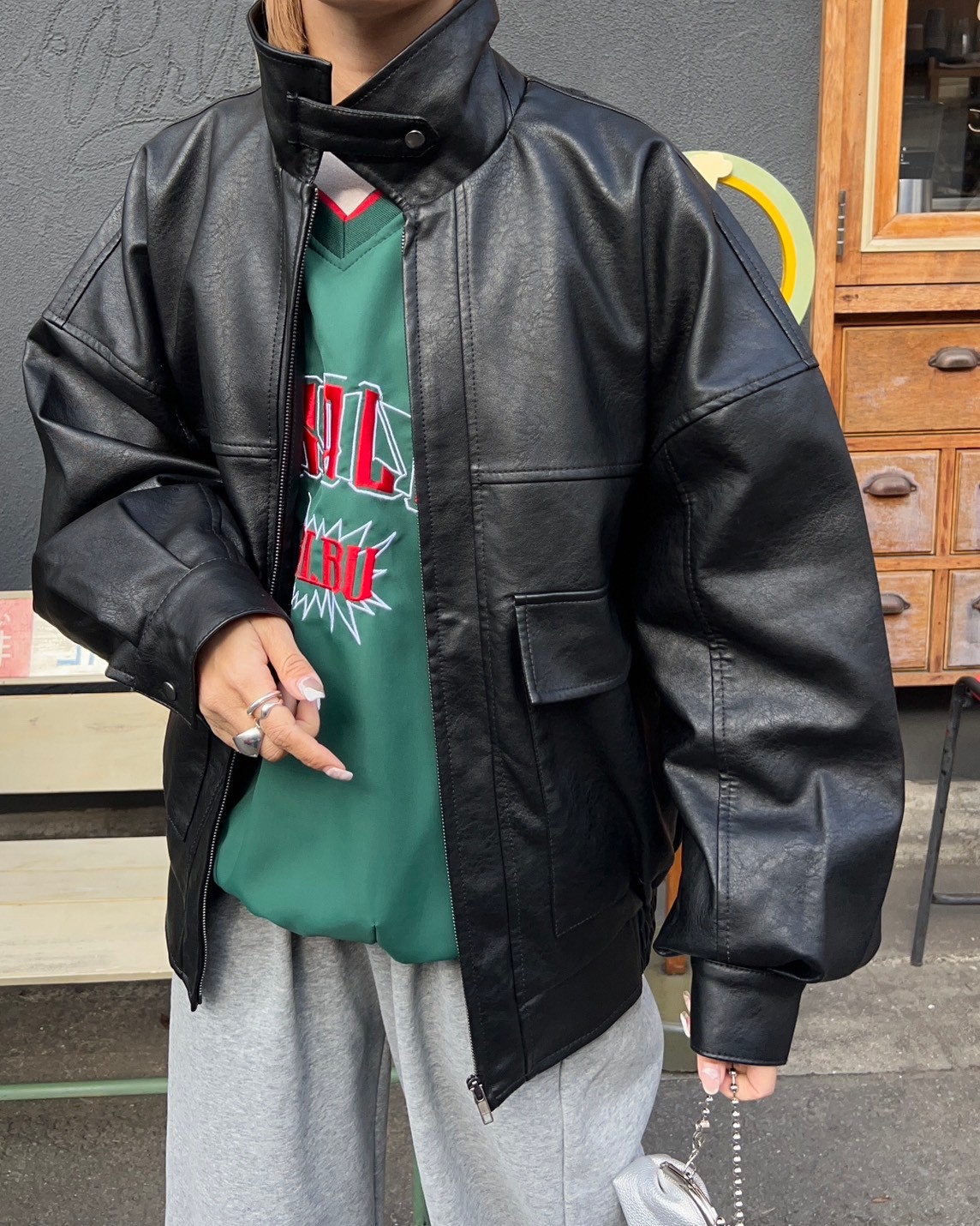 【数量限定】 leather eco silhouette big jacket/2color ownd | ジャケット・アウター