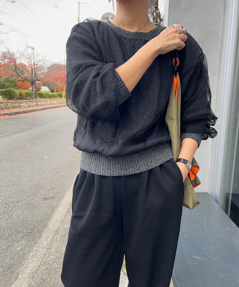 トップス TULLE DOCKING SWEAT andequal CONVERSE TOKYO トレーナー スウェット SHIRRING TULLE DOCKING SWEAT