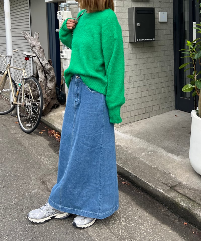 back slit denim long skirt/2color | owndaily