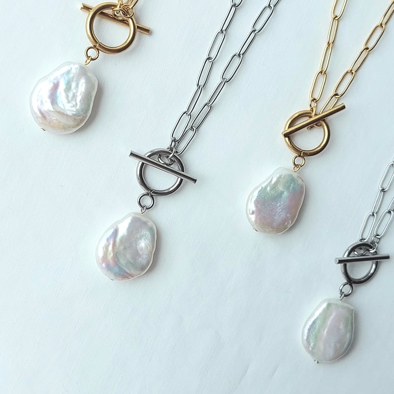 バロックパール（平しずく）のクリップチェーンネックレス | Terre et mer