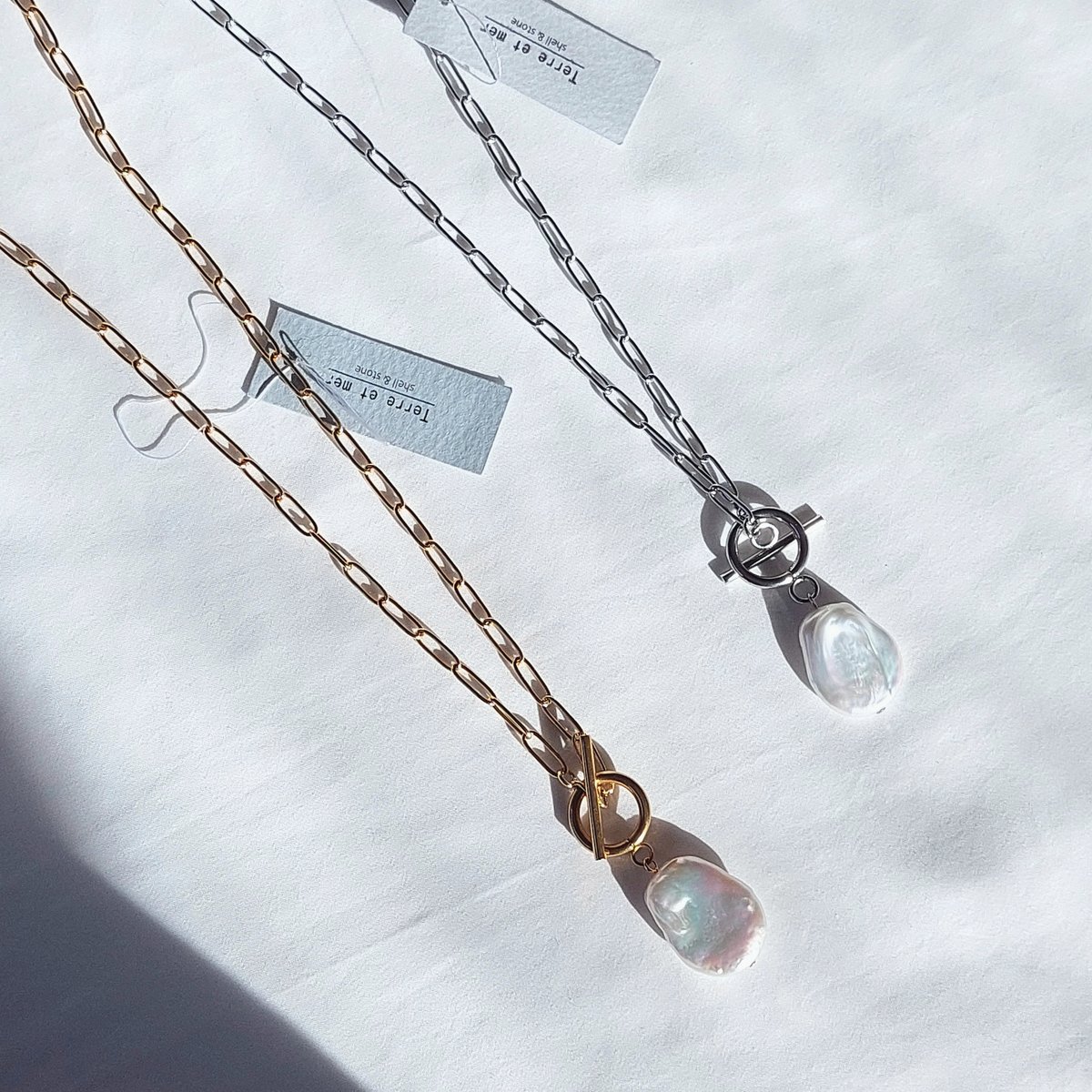 バロックパール（平しずく）のクリップチェーンネックレス | Terre et mer