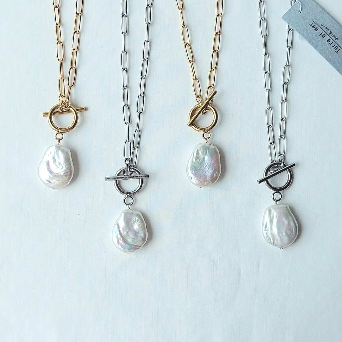バロックパール（平しずく）のクリップチェーンネックレス | Terre et mer