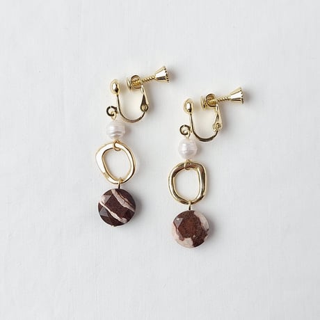 カプチーノジャスパー×ニュアンスフープのピアス／イヤリング