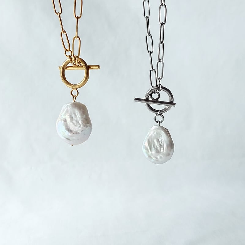 バロックパール（平しずく）のクリップチェーンネックレス | Terre et mer