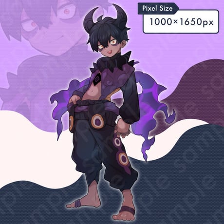 Black-Haired Young Demon Prince Illustration: Fantasy in Purple | Standee - 10 Faces & Extras