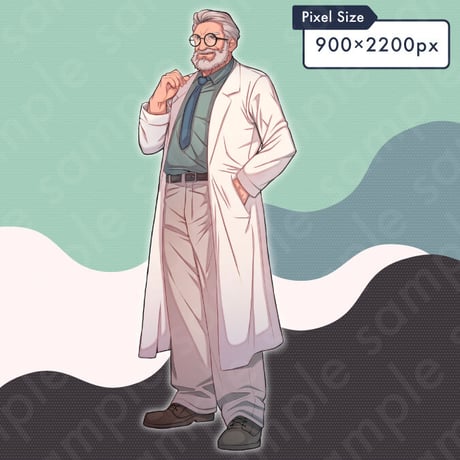 White-haired Man in Lab Coat - Modern, Doctor/Scientist, 5 Expressions + More.