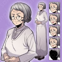 Pen-and-Ink Character Art: Strict Step-Grandmother - Modern, Female, 6 Facial Expressions