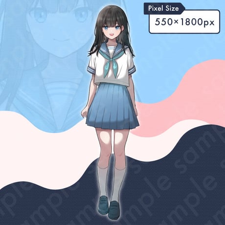 Sailor Uniform Black-Haired Middle School Girl Illustration: Full-Body, 10 Expressions + Extras