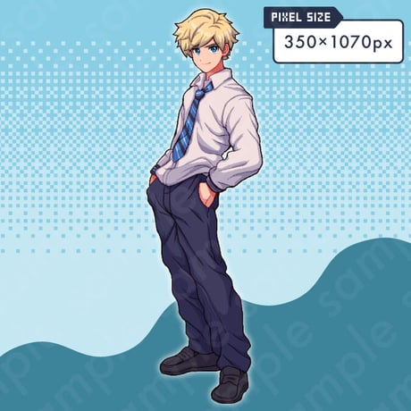 Pixel Art - Blonde Schoolboy in Uniform - 10 Expressions + More