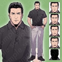 Pen-and-Ink Art: Fatherly 40-50s Man in Polo - Modern, 6 Expression Variants