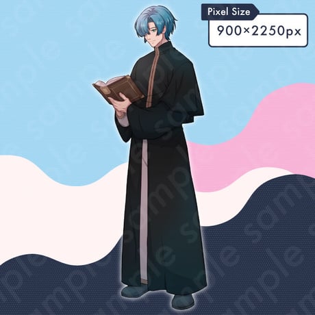 Blue-Haired Fantasy Priest Character Illustration: One Eye Hidden | Full-Body, 10 Expressions & More