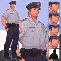 Sturdy Policeman Mob Character Illustration: Modern Boss | Full-Body, 5 Expressions & Extras