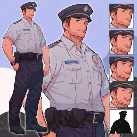 Sturdy Policeman Mob Character Illustration: Modern Boss | Full-Body, 5 Expressions & Extras