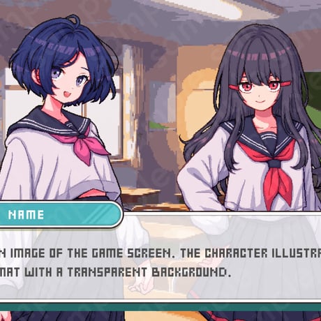 Pixel Art - Mature Jr. High Girl, Blue Short Hair, Sailor Uniform, 10 Expressions + More.