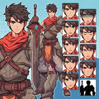 Pixel Art Hero - Brown-haired Swordsman with 10 Expressions + More