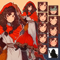 Red Riding Hood Witch Sprite: Fire-Element Fantasy Art - 10 Expressions & More
