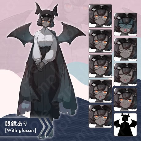 Glasses-Wearing Bat Demoness Illustration: Fantasy Guide Woman | Standee - 10 Expressions & Extras