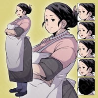 Pen-and-Ink Standing Art: Maternal 40s-50s Woman in Apron - Modern Illustration, 6 Variations