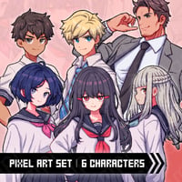 Pixel Art Set - 6 School Characters - Uniforms, Teacher, Expressions + More.