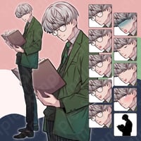 White-haired Man with Glasses & Book - Modern, Teen-20s, College, 10 Expressions + More.