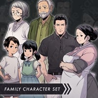 Pen-Ink Art: Father, Mother, Grandpa, Grandma, Boy, Girl - 6 Expressions, Character Illustration