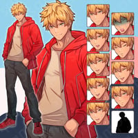 Blond Male in Red Hoodie - Modern Teen, College, 10 Expressions + More.