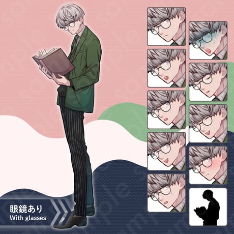 White-haired Man with Glasses & Book - Modern, Teen-20s, College, 10 Expressions + More.