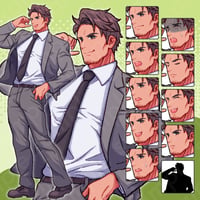 Pixel Art - Suited Brown-haired Man (30s-40s) - Teacher/Businessman with 10 Expressions + More.