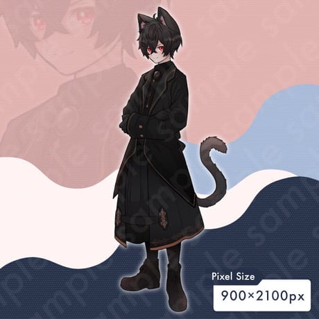 Fantasy Black Cat Boy Illustration - Anthro Monster Standee - 10 Expressions & More