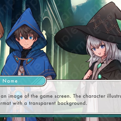 Brown-Haired Mage in Blue Hooded Cloak Illustration: Teen Fantasy Standee | 10 Expressions & Extras