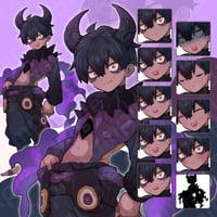 Black-Haired Young Demon Prince Illustration: Fantasy in Purple | Standee - 10 Faces & Extras