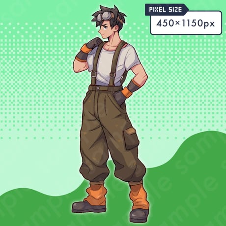 Pixel Art: Workwear Brown-Haired Male - Hero/Farmer/Rancher/Blacksmith. 10+ Expressions, Full Body.
