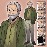 Pen-and-Ink Art: Kindly Grandfather - Modern, Male, 6 Facial Expressions & Variants