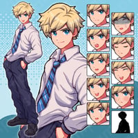 Pixel Art - Blonde Schoolboy in Uniform - 10 Expressions + More
