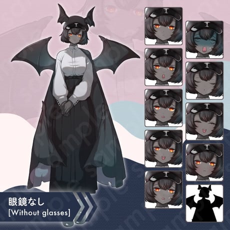 Glasses-Wearing Bat Demoness Illustration: Fantasy Guide Woman | Standee - 10 Expressions & Extras