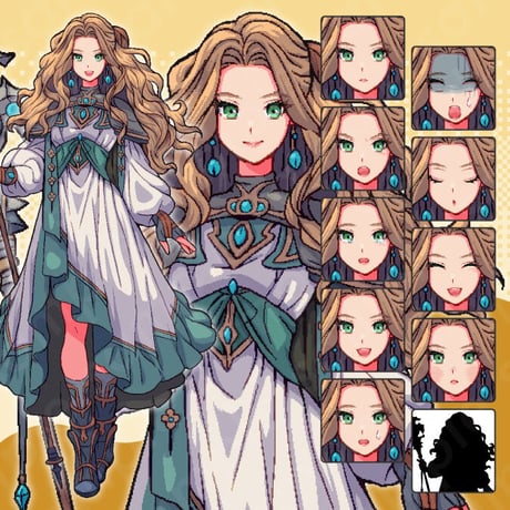 Pixel Art Sorceress - Blonde Mage with 10 Expressions + More