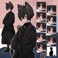 Fantasy Black Cat Boy Illustration - Anthro Monster Standee - 10 Expressions & More