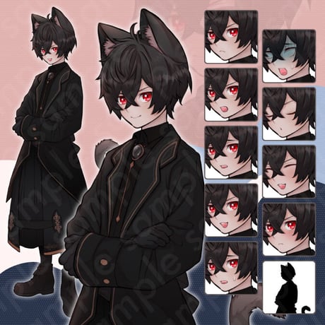 Fantasy Black Cat Boy Illustration - Anthro Monster Standee - 10 Expressions & More
