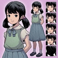 Pen-and-Ink Art: Modern Precocious Elementary Girl - Character Illustration, 6 Expressions