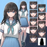Sailor Uniform Black-Haired Middle School Girl Illustration: Full-Body, 10 Expressions + Extras