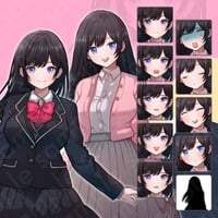 Illustration: Black-Haired High School Heroine | Uniform & Casual | Standee, 10 Expressions + Extras